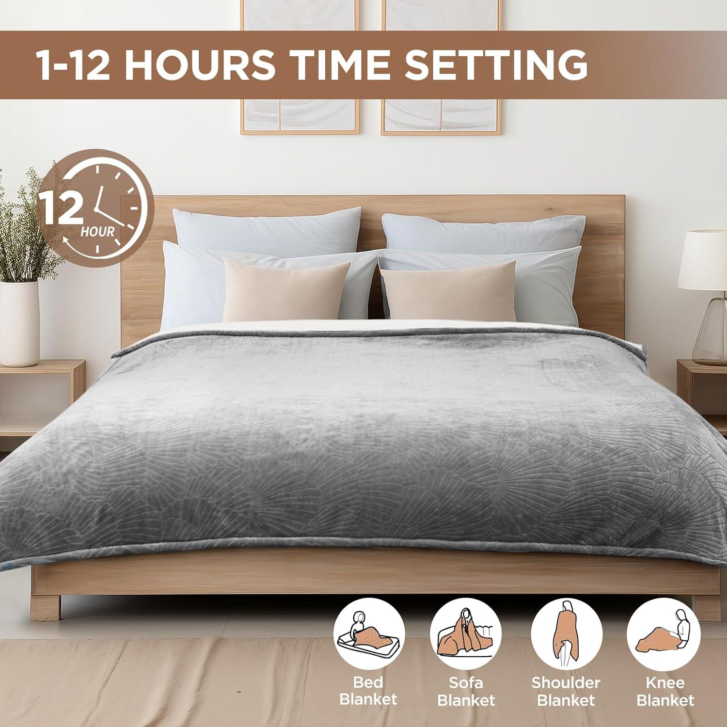 image:imageWestinghouse Electric Throw Heated Throw Blanket Soft Flannel amp Sherpa Heating Blanket with 6 Heating Levels 210 Hours AutoOff Fast Heating amp Overheat Protection Machine Washable Red 50x60 InchesLight Grey