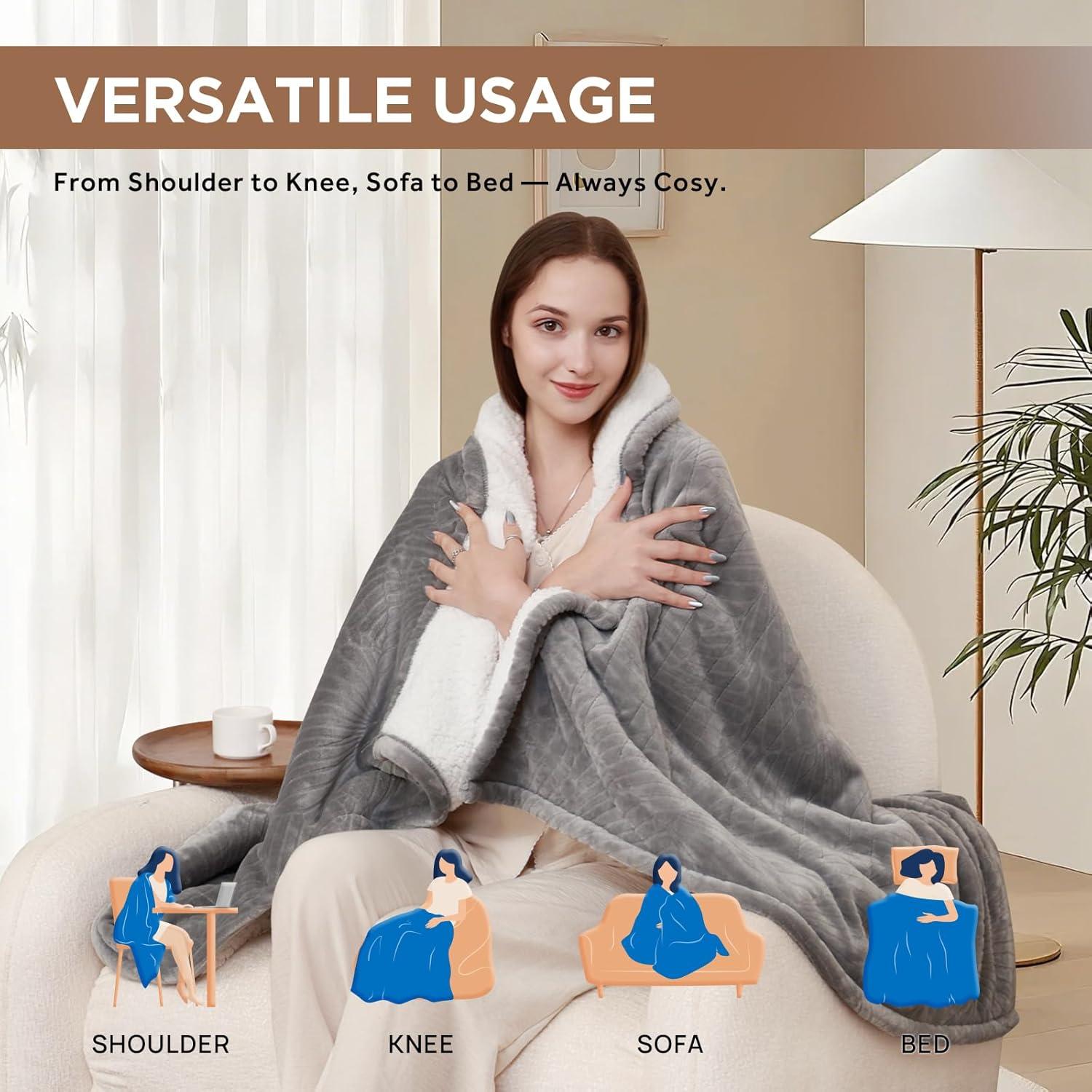 image:imageWestinghouse Electric Throw Heated Throw Blanket Soft Flannel amp Sherpa Heating Blanket with 6 Heating Levels 210 Hours AutoOff Fast Heating amp Overheat Protection Machine Washable Red 50x60 InchesLight Grey