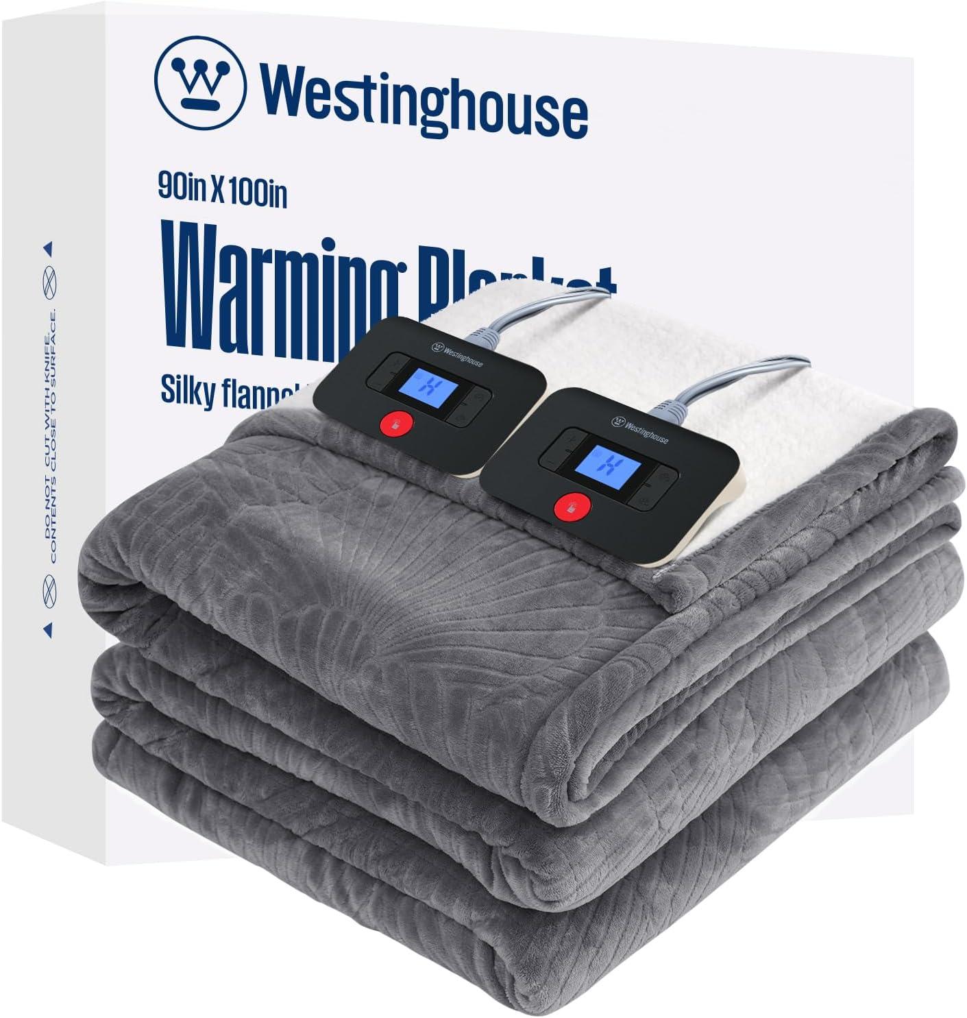 image:imageWestinghouse Electric Throw Heated Throw Blanket Soft Flannel amp Sherpa Heating Blanket with 6 Heating Levels 210 Hours AutoOff Fast Heating amp Overheat Protection Machine Washable Red 50x60 InchesLight Grey
