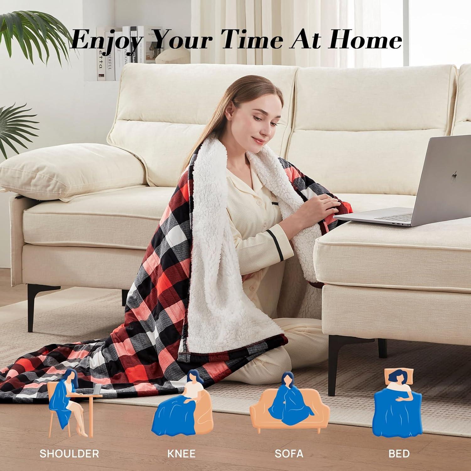 image:imageWestinghouse Electric Throw Heated Throw Blanket Soft Flannel amp Sherpa Heating Blanket with 6 Heating Levels 210 Hours AutoOff Fast Heating amp Overheat Protection Machine Washable Red 50x60 InchesRed