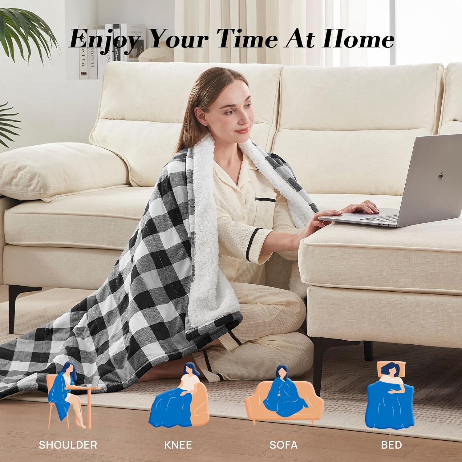 image:imageWestinghouse Electric Throw Heated Throw Blanket Soft Flannel amp Sherpa Heating Blanket with 6 Heating Levels 210 Hours AutoOff Fast Heating amp Overheat Protection Machine Washable Red 50x60 InchesBlack
