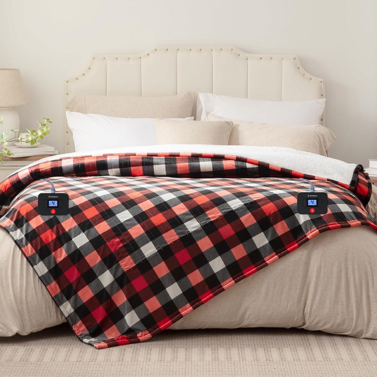 image:imageWestinghouse Electric Throw Heated Throw Blanket Soft Flannel amp Sherpa Heating Blanket with 6 Heating Levels 210 Hours AutoOff Fast Heating amp Overheat Protection Machine Washable Red 50x60 InchesRed