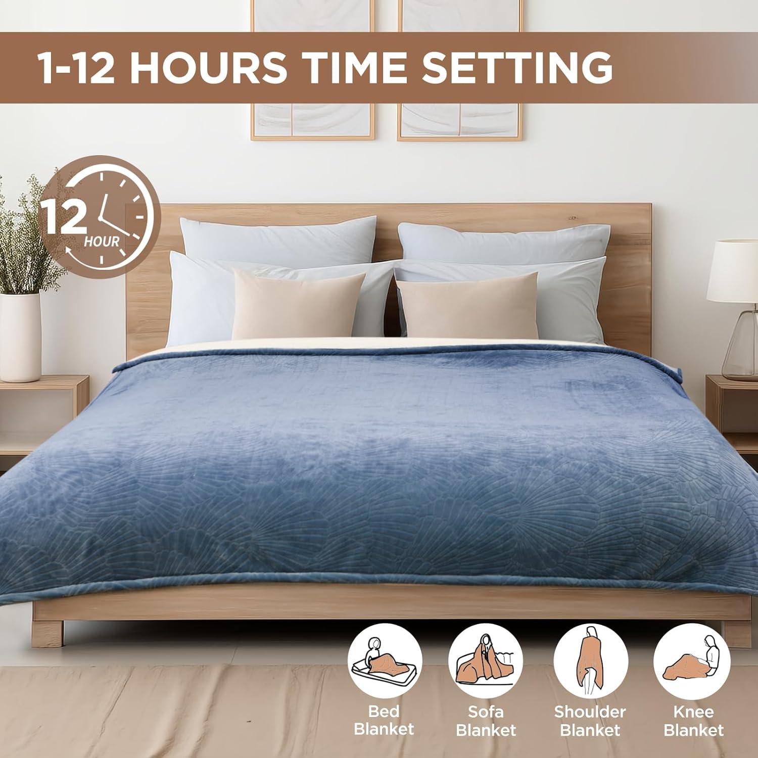 image:imageWestinghouse Electric Throw Heated Throw Blanket Soft Flannel amp Sherpa Heating Blanket with 6 Heating Levels 210 Hours AutoOff Fast Heating amp Overheat Protection Machine Washable Red 50x60 InchesBlue