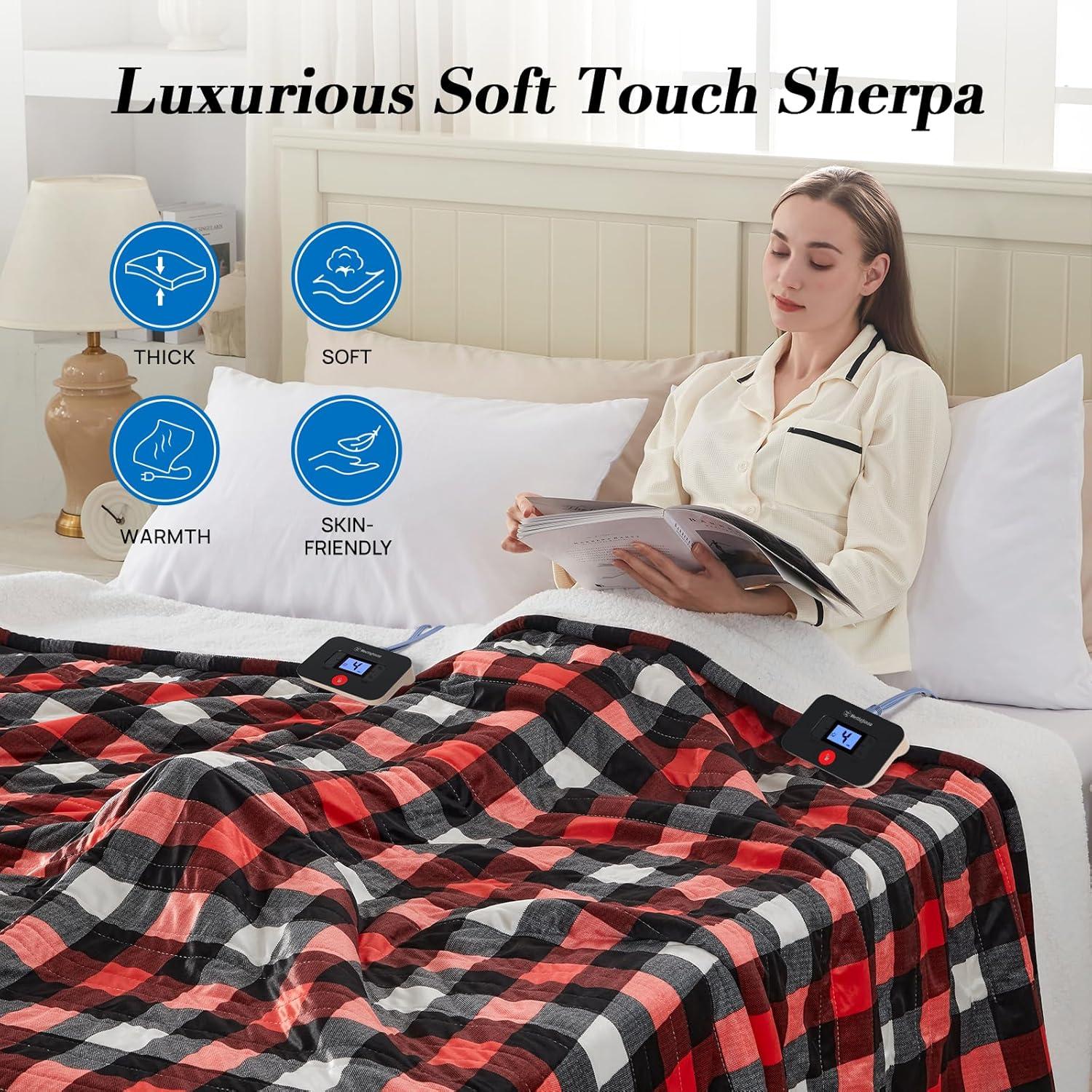 image:imageWestinghouse Electric Throw Heated Throw Blanket Soft Flannel amp Sherpa Heating Blanket with 6 Heating Levels 210 Hours AutoOff Fast Heating amp Overheat Protection Machine Washable Red 50x60 InchesRed