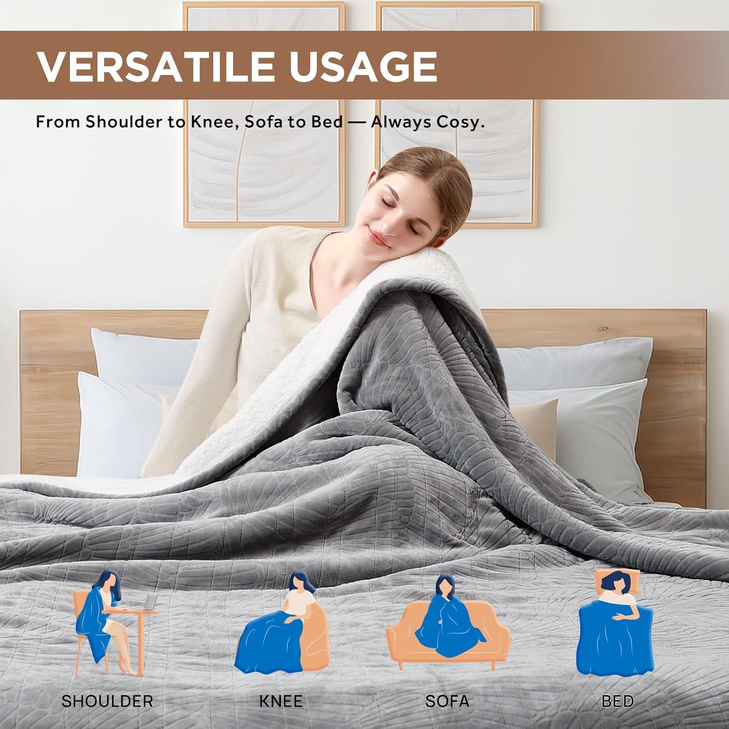 image:imageWestinghouse Electric Throw Heated Throw Blanket Soft Flannel amp Sherpa Heating Blanket with 6 Heating Levels 210 Hours AutoOff Fast Heating amp Overheat Protection Machine Washable Red 50x60 InchesLight Grey