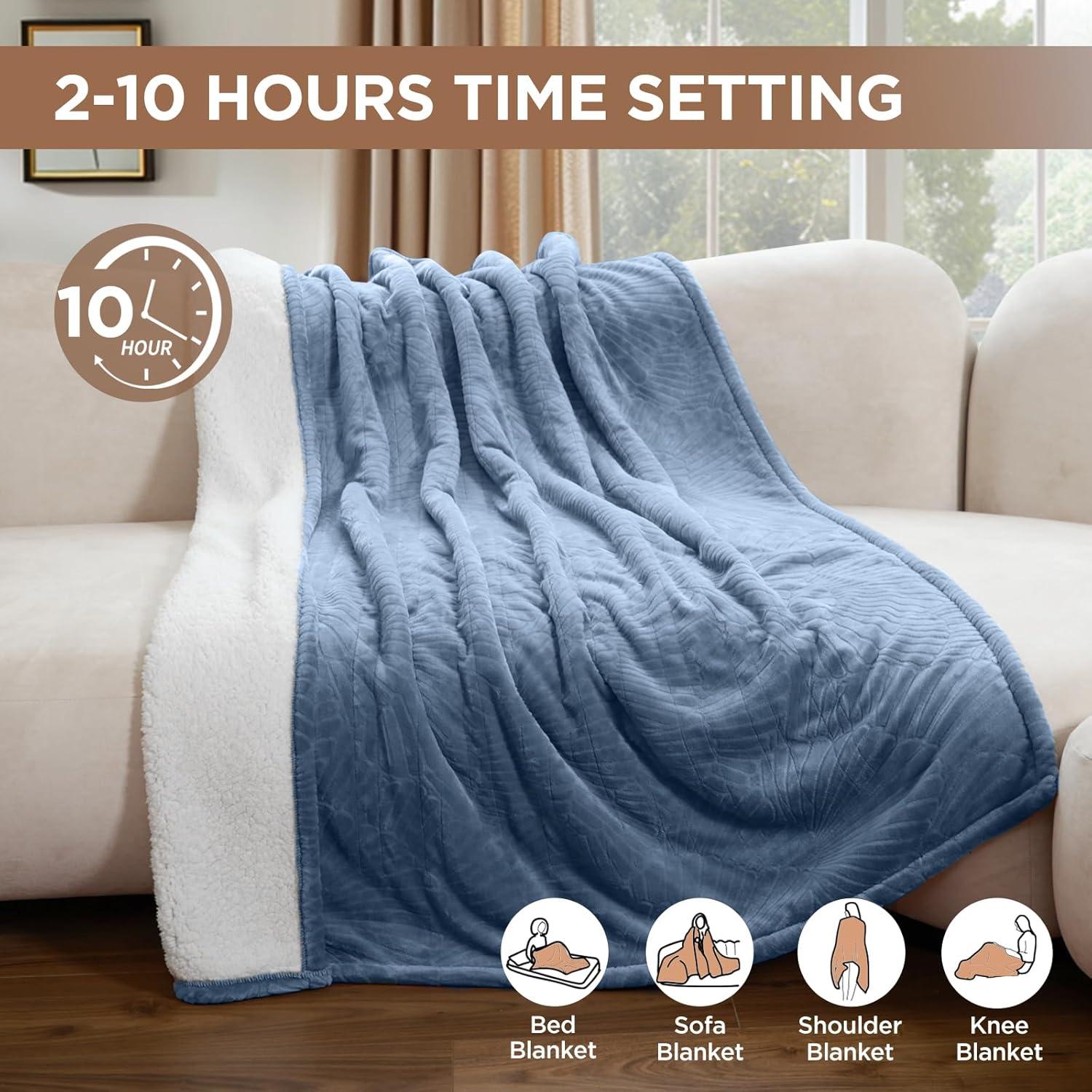 image:imageWestinghouse Electric Throw Heated Throw Blanket Soft Flannel amp Sherpa Heating Blanket with 6 Heating Levels 210 Hours AutoOff Fast Heating amp Overheat Protection Machine Washable Red 50x60 InchesBlue
