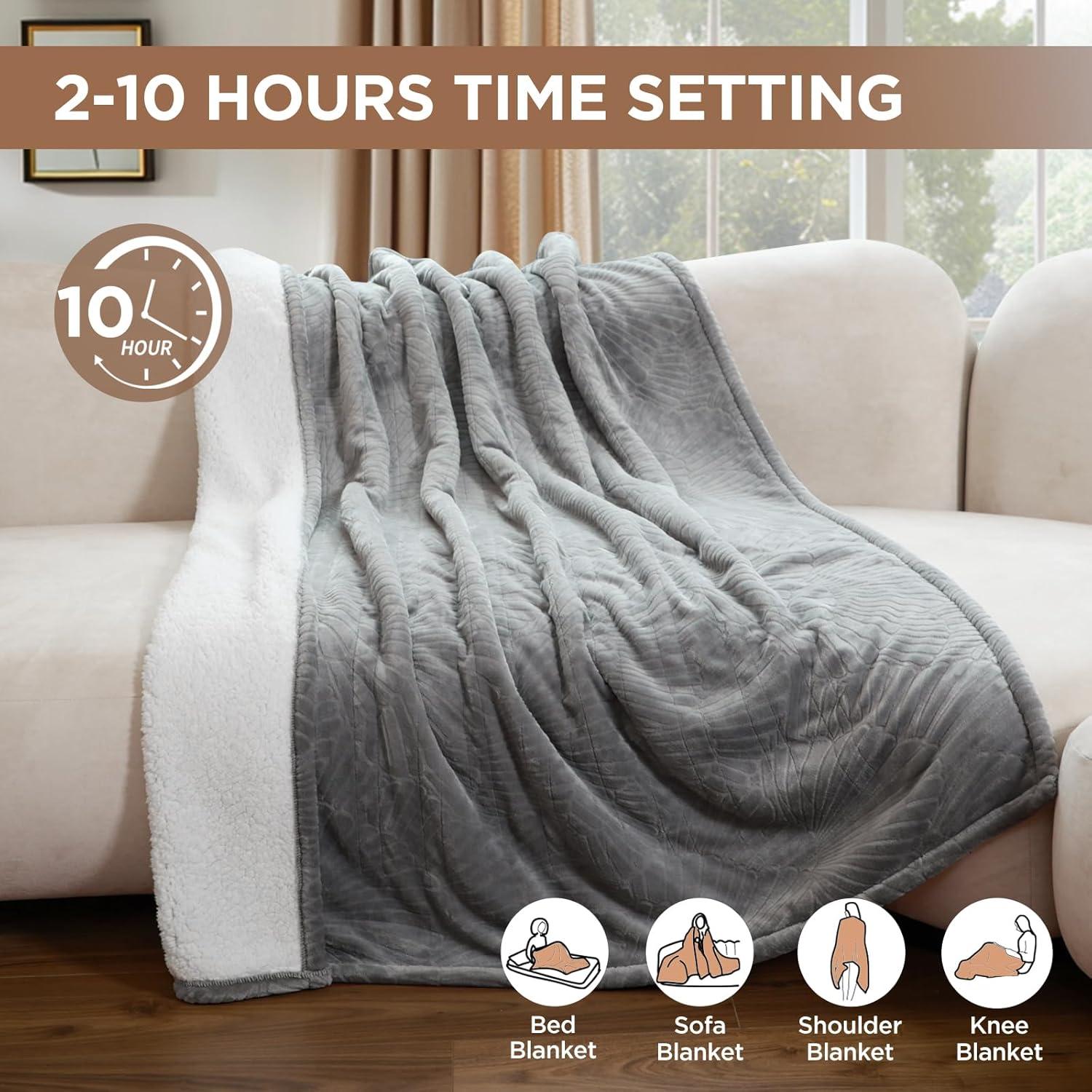 image:imageWestinghouse Electric Throw Heated Throw Blanket Soft Flannel amp Sherpa Heating Blanket with 6 Heating Levels 210 Hours AutoOff Fast Heating amp Overheat Protection Machine Washable Red 50x60 InchesLight Grey
