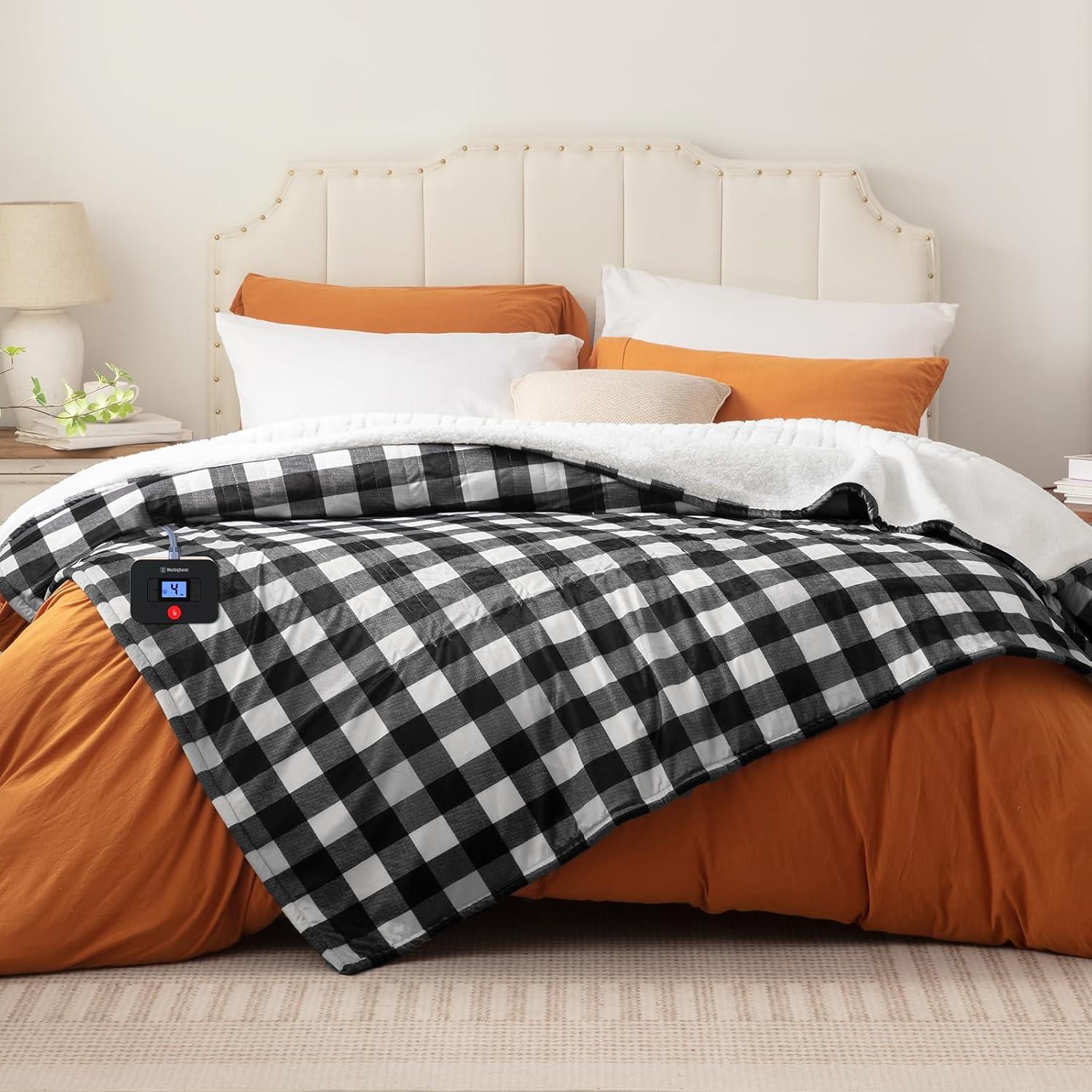 image:imageWestinghouse Electric Throw Heated Throw Blanket Soft Flannel amp Sherpa Heating Blanket with 6 Heating Levels 210 Hours AutoOff Fast Heating amp Overheat Protection Machine Washable Red 50x60 InchesBlack