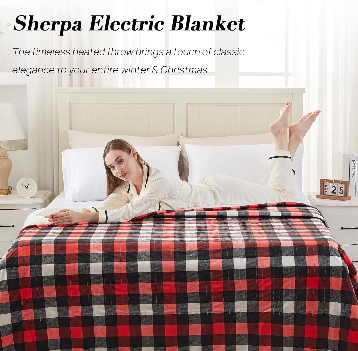 image:imageWestinghouse Electric Throw Heated Throw Blanket Soft Flannel amp Sherpa Heating Blanket with 6 Heating Levels 210 Hours AutoOff Fast Heating amp Overheat Protection Machine Washable Red 50x60 InchesRed