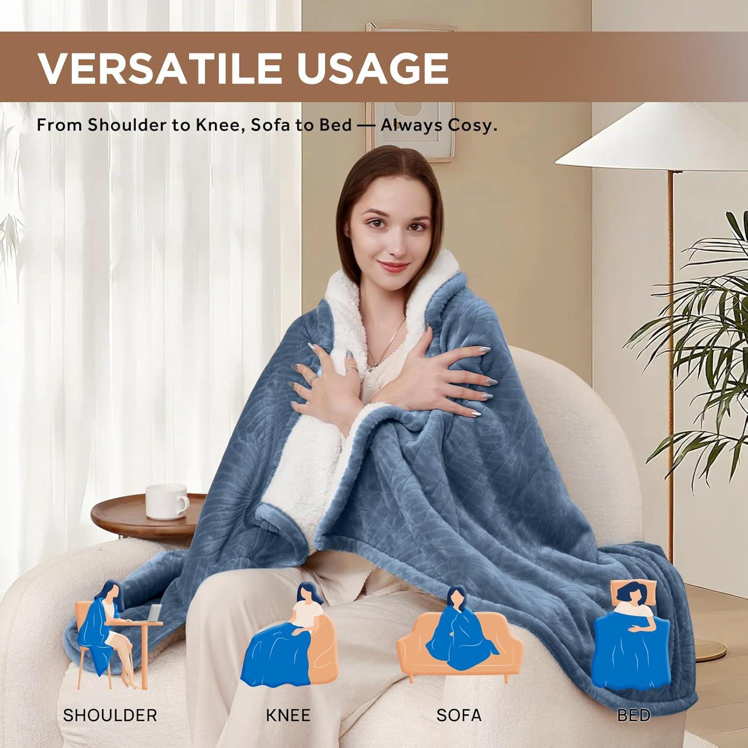 image:imageWestinghouse Electric Throw Heated Throw Blanket Soft Flannel amp Sherpa Heating Blanket with 6 Heating Levels 210 Hours AutoOff Fast Heating amp Overheat Protection Machine Washable Red 50x60 InchesBlue