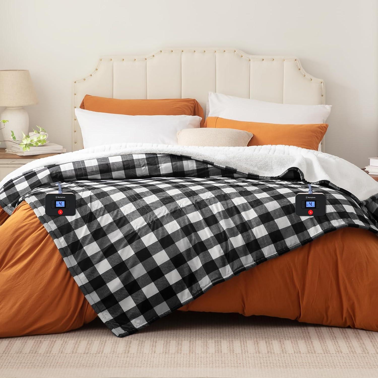 image:imageWestinghouse Electric Throw Heated Throw Blanket Soft Flannel amp Sherpa Heating Blanket with 6 Heating Levels 210 Hours AutoOff Fast Heating amp Overheat Protection Machine Washable Red 50x60 InchesBlack