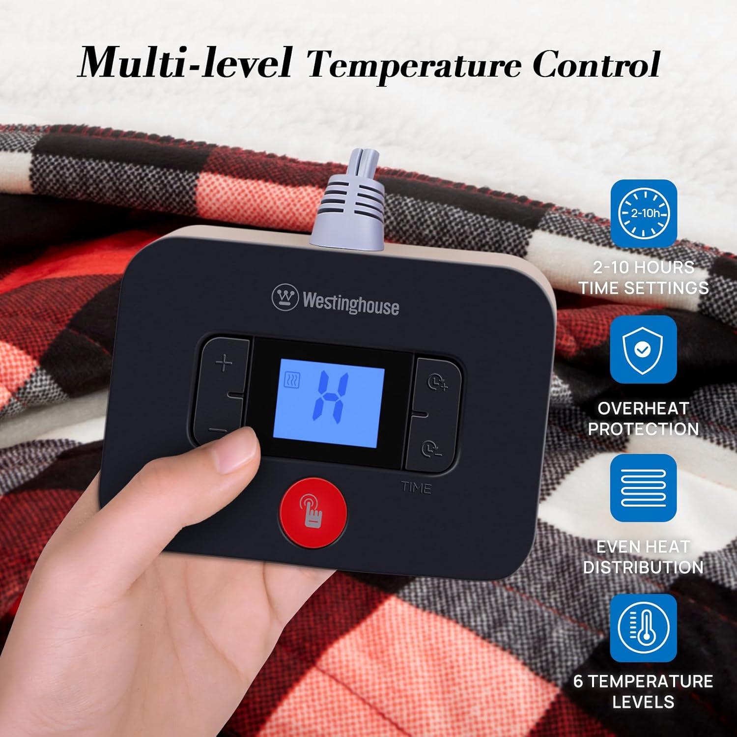 image:imageWestinghouse Electric Throw Heated Throw Blanket Soft Flannel amp Sherpa Heating Blanket with 6 Heating Levels 210 Hours AutoOff Fast Heating amp Overheat Protection Machine Washable Red 50x60 InchesRed