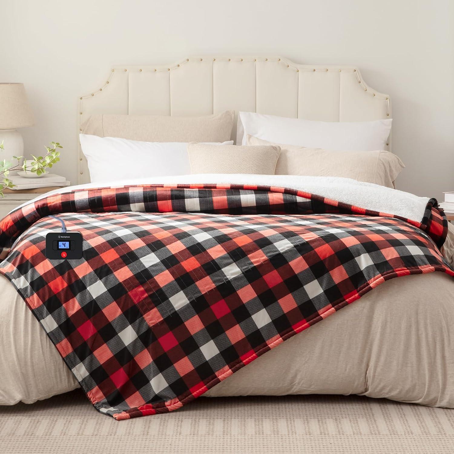 image:imageWestinghouse Electric Throw Heated Throw Blanket Soft Flannel amp Sherpa Heating Blanket with 6 Heating Levels 210 Hours AutoOff Fast Heating amp Overheat Protection Machine Washable Red 50x60 InchesRed