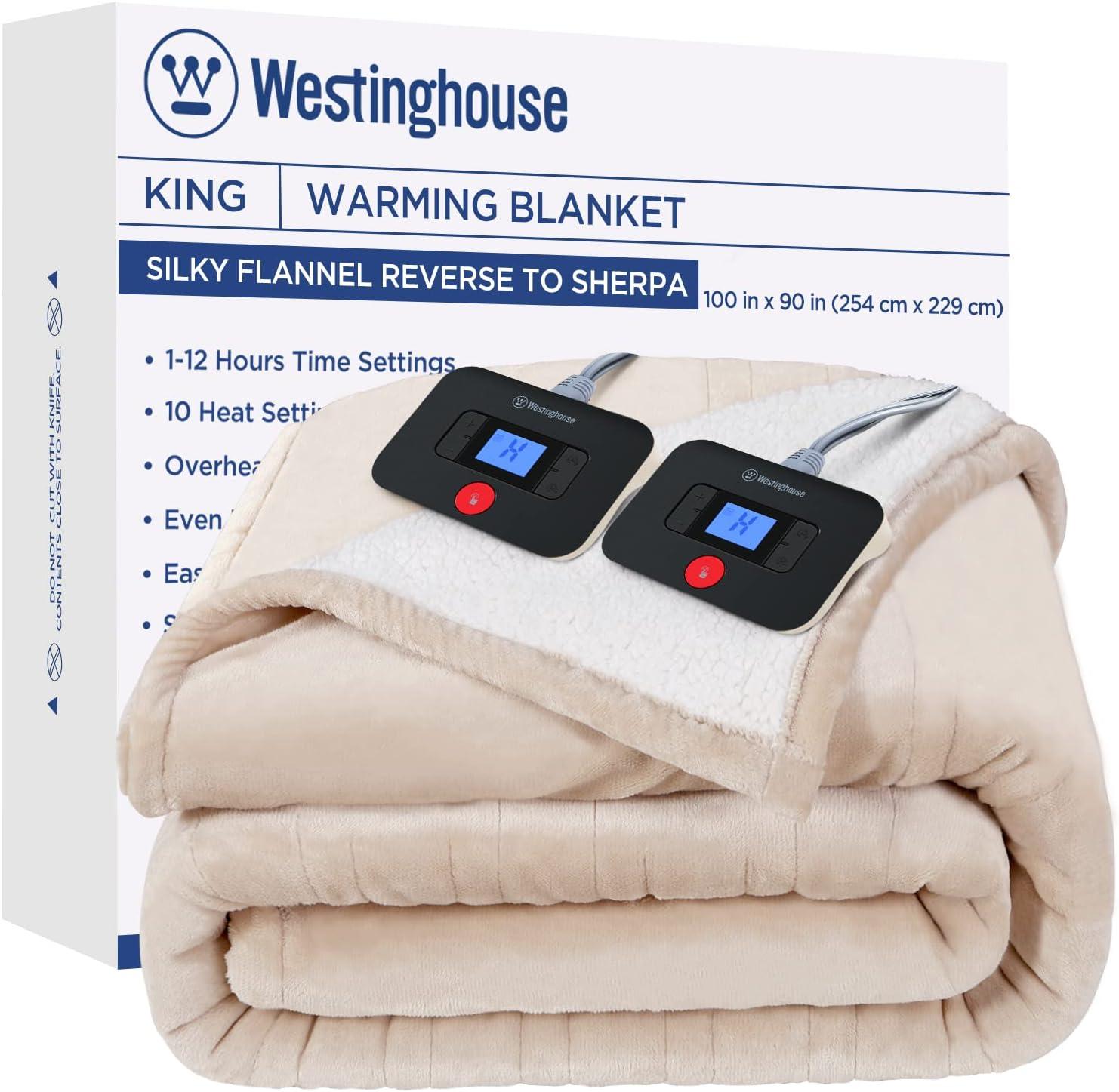 image:imageWestinghouse Heated Throw Blanket Leopard Electric Throw Blanket Luxury Faux Fur to Flannel Reversible 6 Heating Levels amp 210 Hours Time Setting Machine WashableThrow 50x60Beige