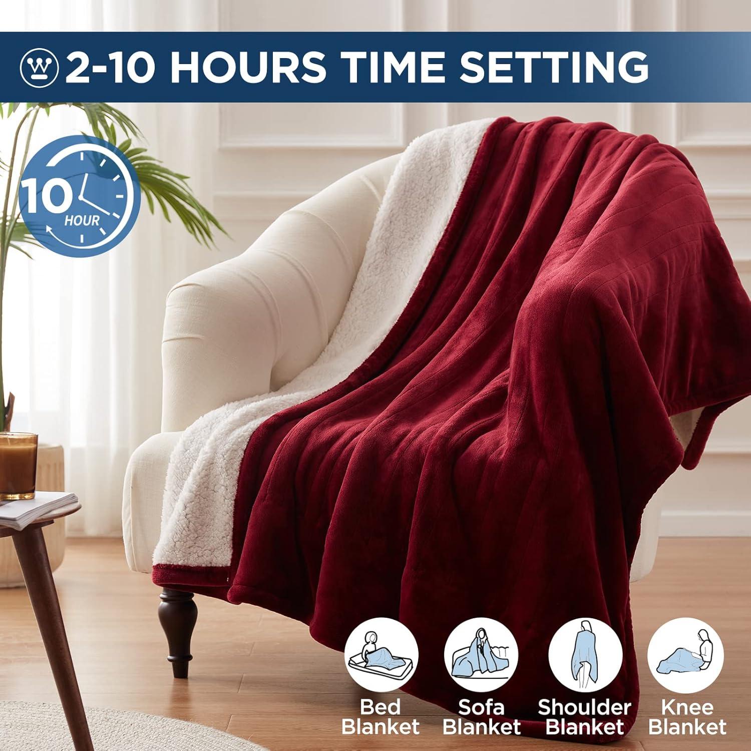 image:imageWestinghouse Heated Throw Blanket Leopard Electric Throw Blanket Luxury Faux Fur to Flannel Reversible 6 Heating Levels amp 210 Hours Time Setting Machine WashableThrow 50x60Red