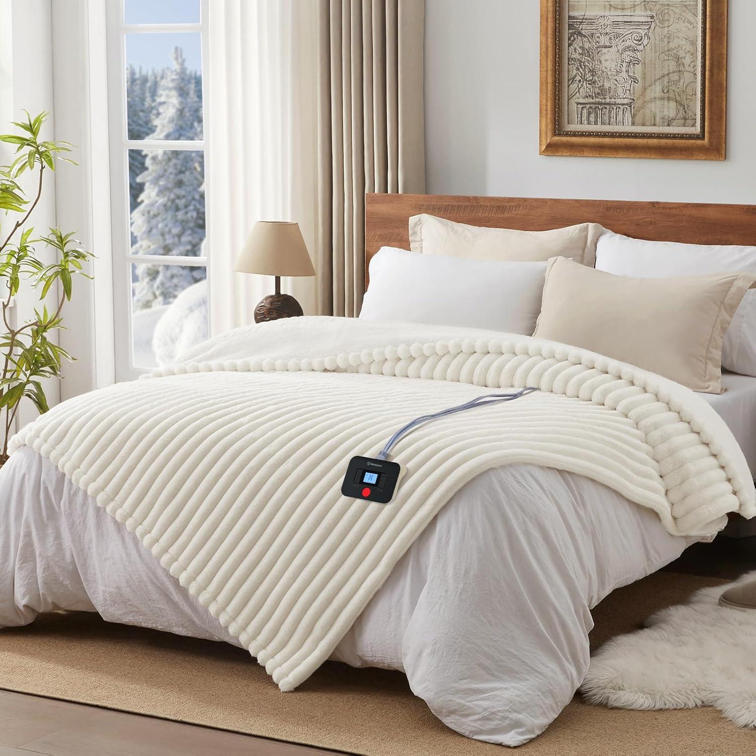 image:imageWestinghouse Heated Throw Blanket Leopard Electric Throw Blanket Luxury Faux Fur to Flannel Reversible 6 Heating Levels amp 210 Hours Time Setting Machine WashableThrow 50x60Ivory Stripe