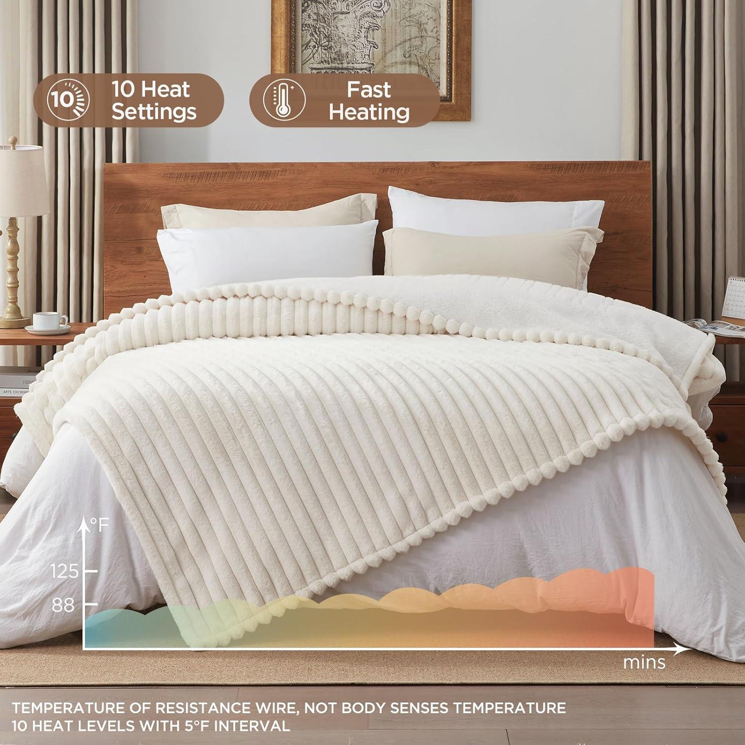 image:imageWestinghouse Heated Throw Blanket Leopard Electric Throw Blanket Luxury Faux Fur to Flannel Reversible 6 Heating Levels amp 210 Hours Time Setting Machine WashableThrow 50x60Ivory Stripe