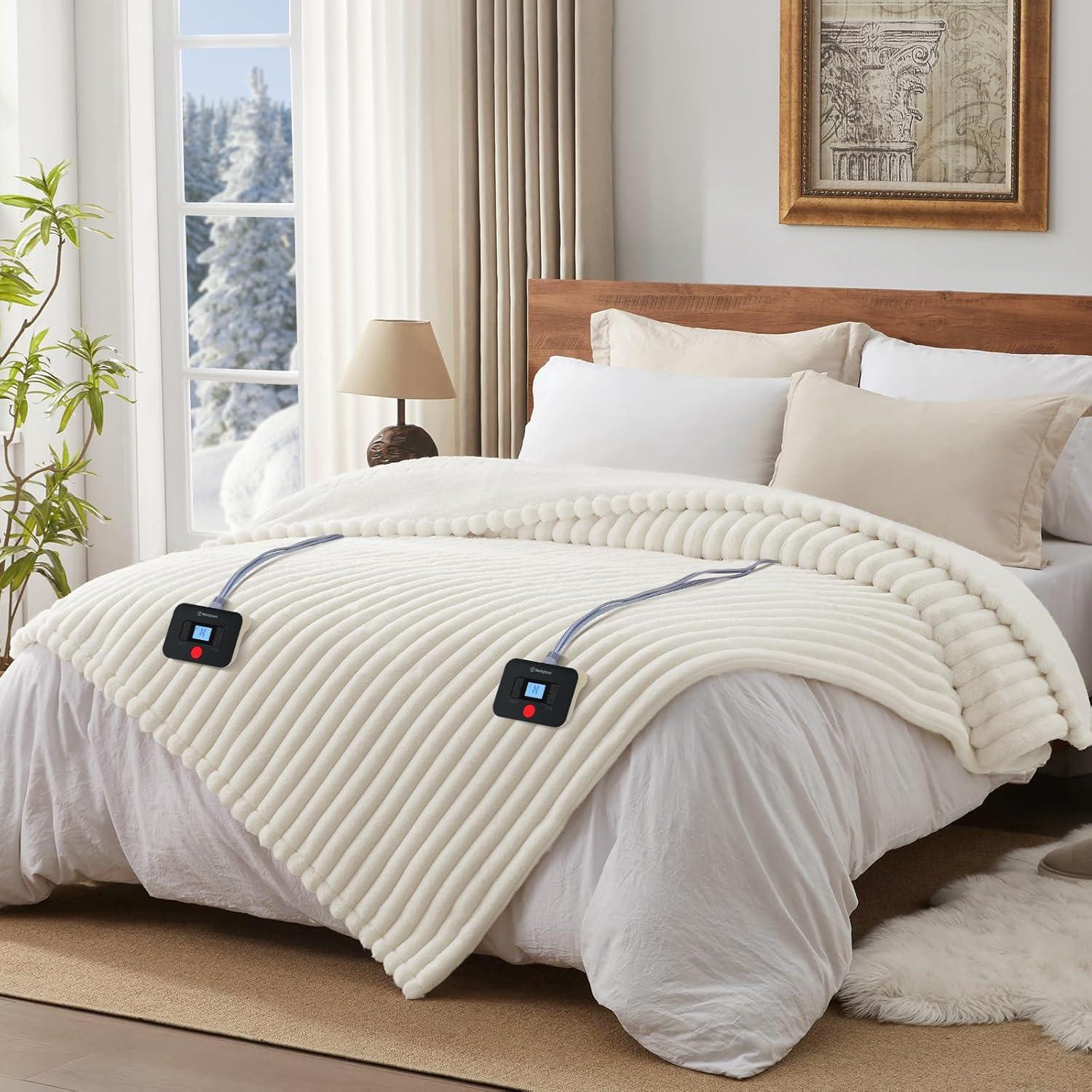 image:imageWestinghouse Heated Throw Blanket Leopard Electric Throw Blanket Luxury Faux Fur to Flannel Reversible 6 Heating Levels amp 210 Hours Time Setting Machine WashableThrow 50x60Ivory Stripe