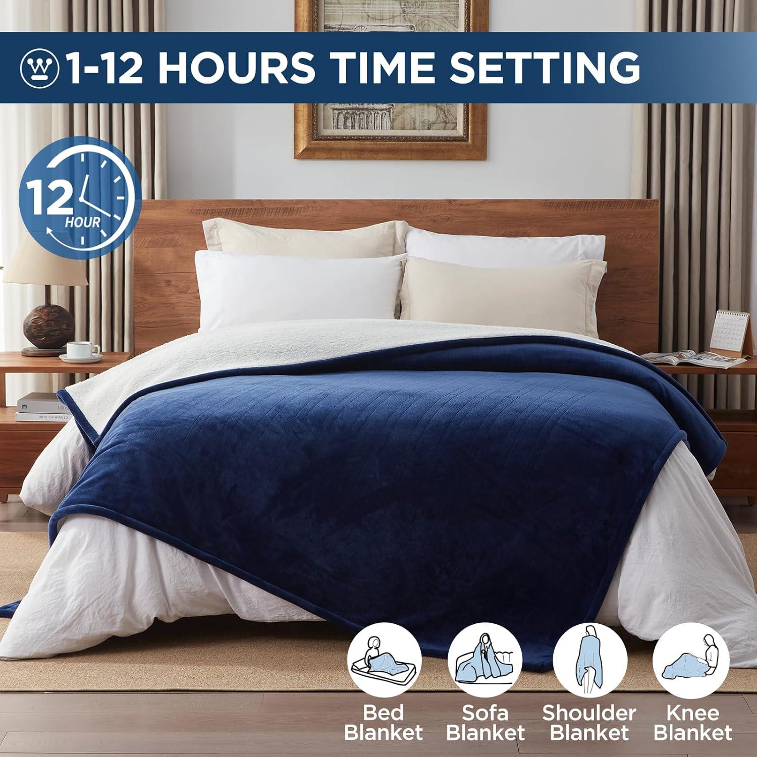 image:imageWestinghouse Heated Throw Blanket Leopard Electric Throw Blanket Luxury Faux Fur to Flannel Reversible 6 Heating Levels amp 210 Hours Time Setting Machine WashableThrow 50x60Navy