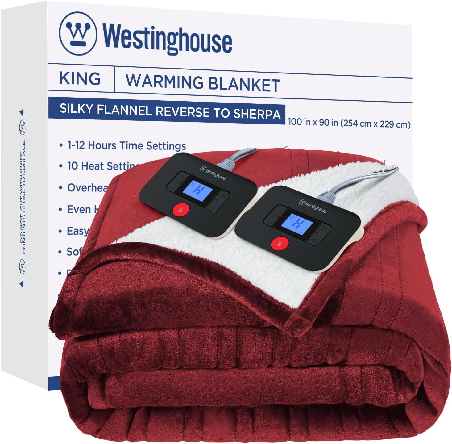 image:imageWestinghouse Heated Throw Blanket Leopard Electric Throw Blanket Luxury Faux Fur to Flannel Reversible 6 Heating Levels amp 210 Hours Time Setting Machine WashableThrow 50x60Red