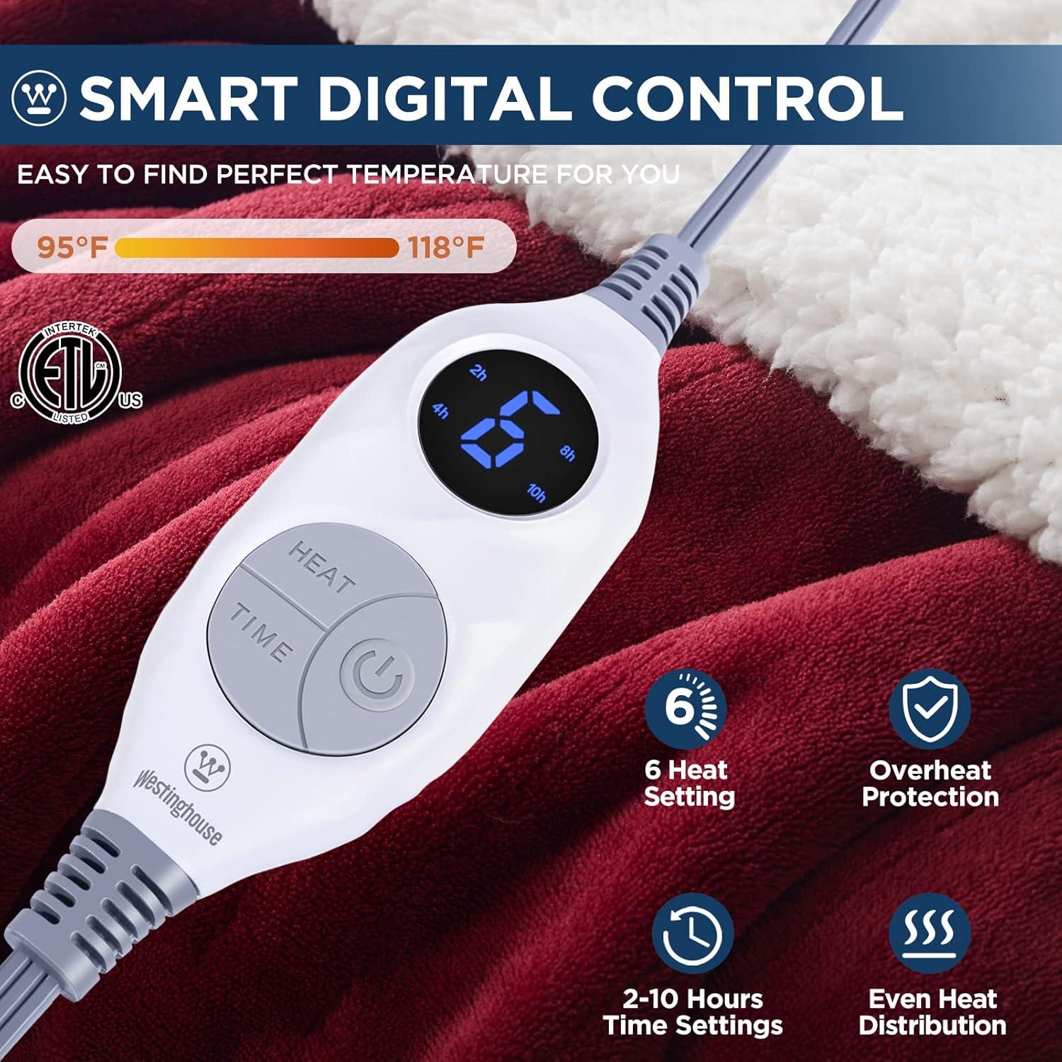 image:imageWestinghouse Heated Throw Blanket Leopard Electric Throw Blanket Luxury Faux Fur to Flannel Reversible 6 Heating Levels amp 210 Hours Time Setting Machine WashableThrow 50x60Red