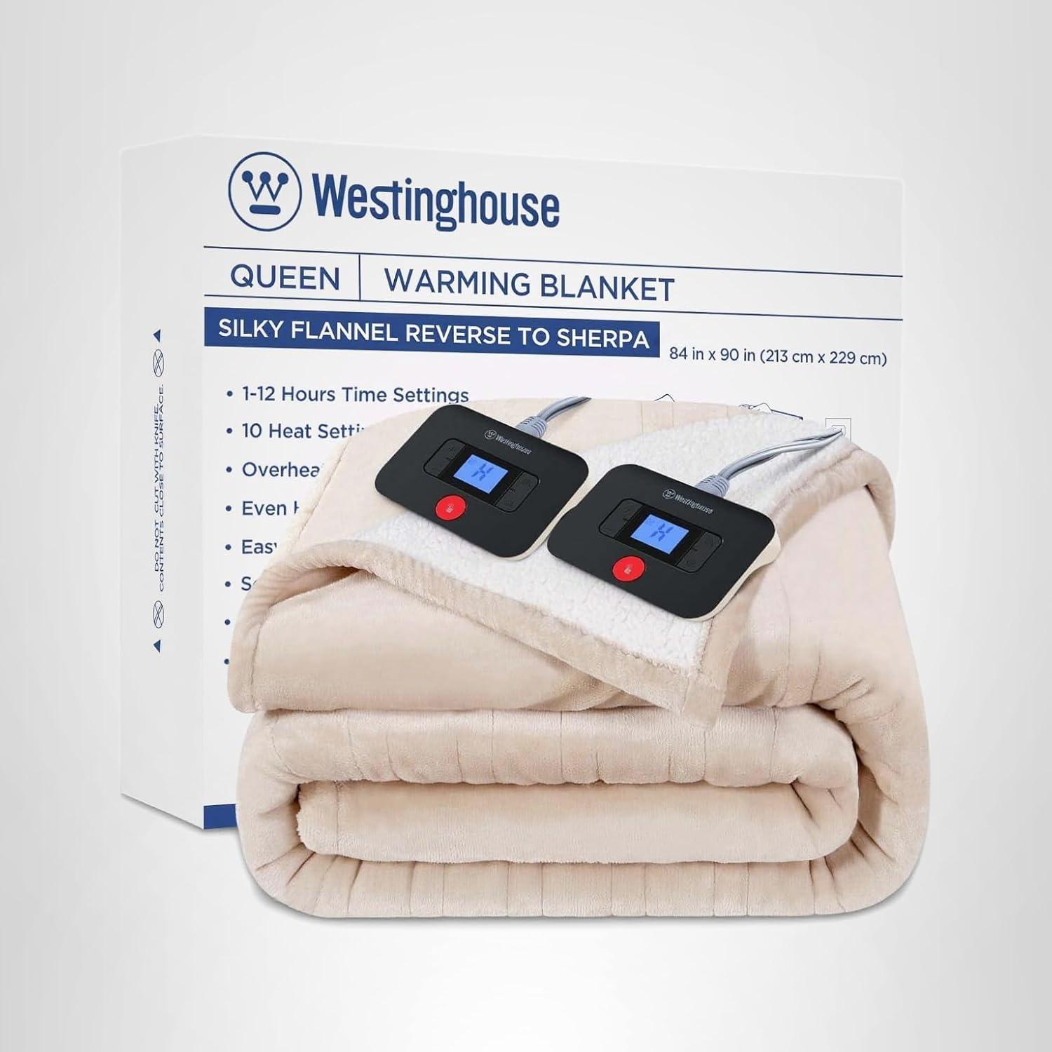 image:imageWestinghouse Heated Throw Blanket Leopard Electric Throw Blanket Luxury Faux Fur to Flannel Reversible 6 Heating Levels amp 210 Hours Time Setting Machine WashableThrow 50x60Beige