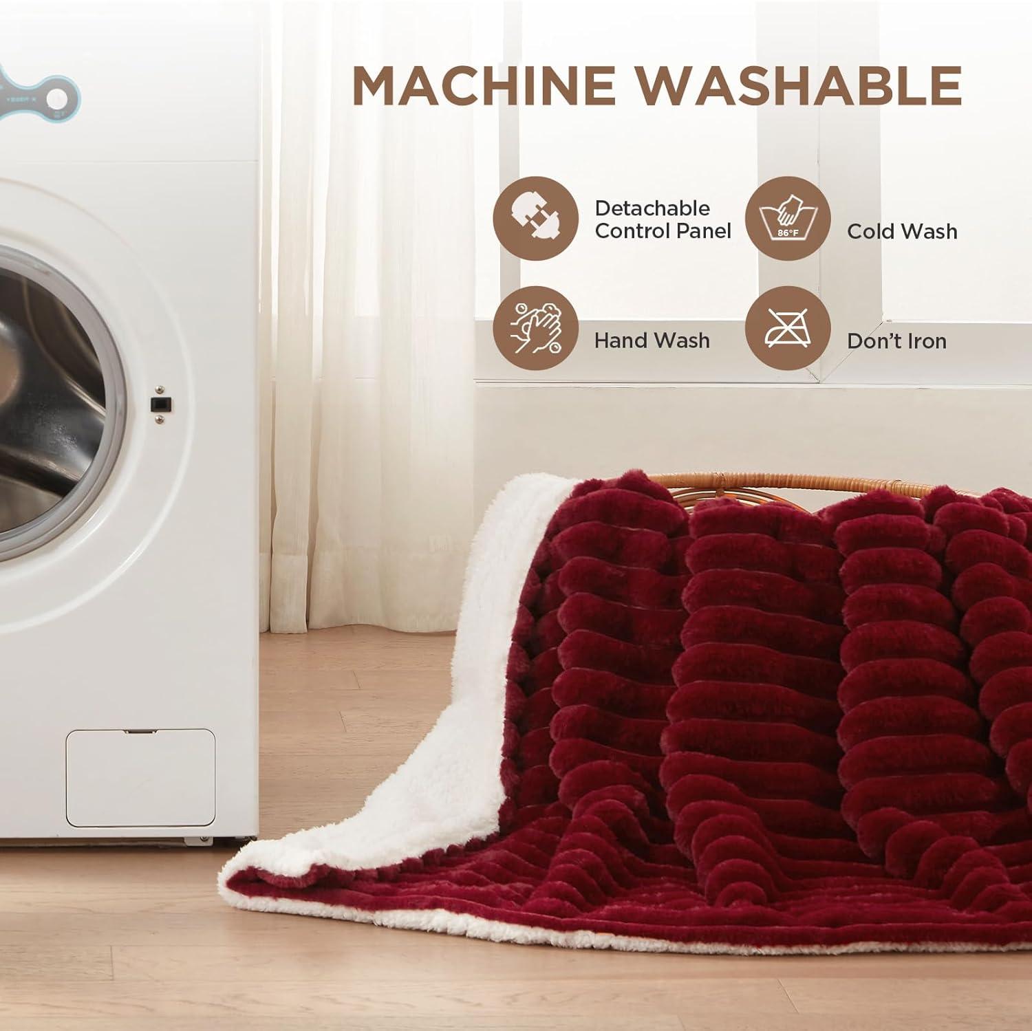 image:imageWestinghouse Heated Throw Blanket Leopard Electric Throw Blanket Luxury Faux Fur to Flannel Reversible 6 Heating Levels amp 210 Hours Time Setting Machine WashableThrow 50x60Burgundy