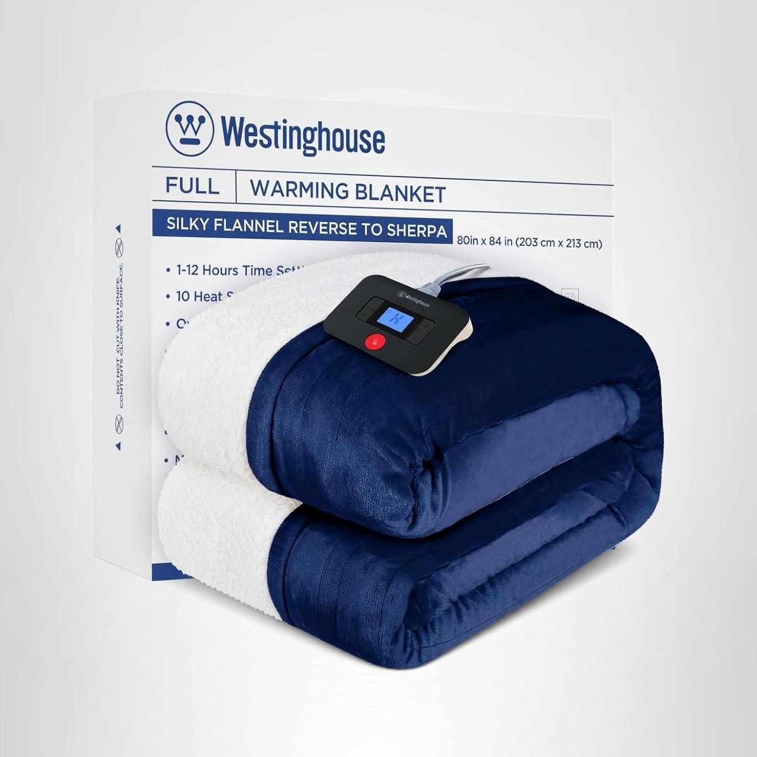 image:imageWestinghouse Heated Throw Blanket Leopard Electric Throw Blanket Luxury Faux Fur to Flannel Reversible 6 Heating Levels amp 210 Hours Time Setting Machine WashableThrow 50x60Navy