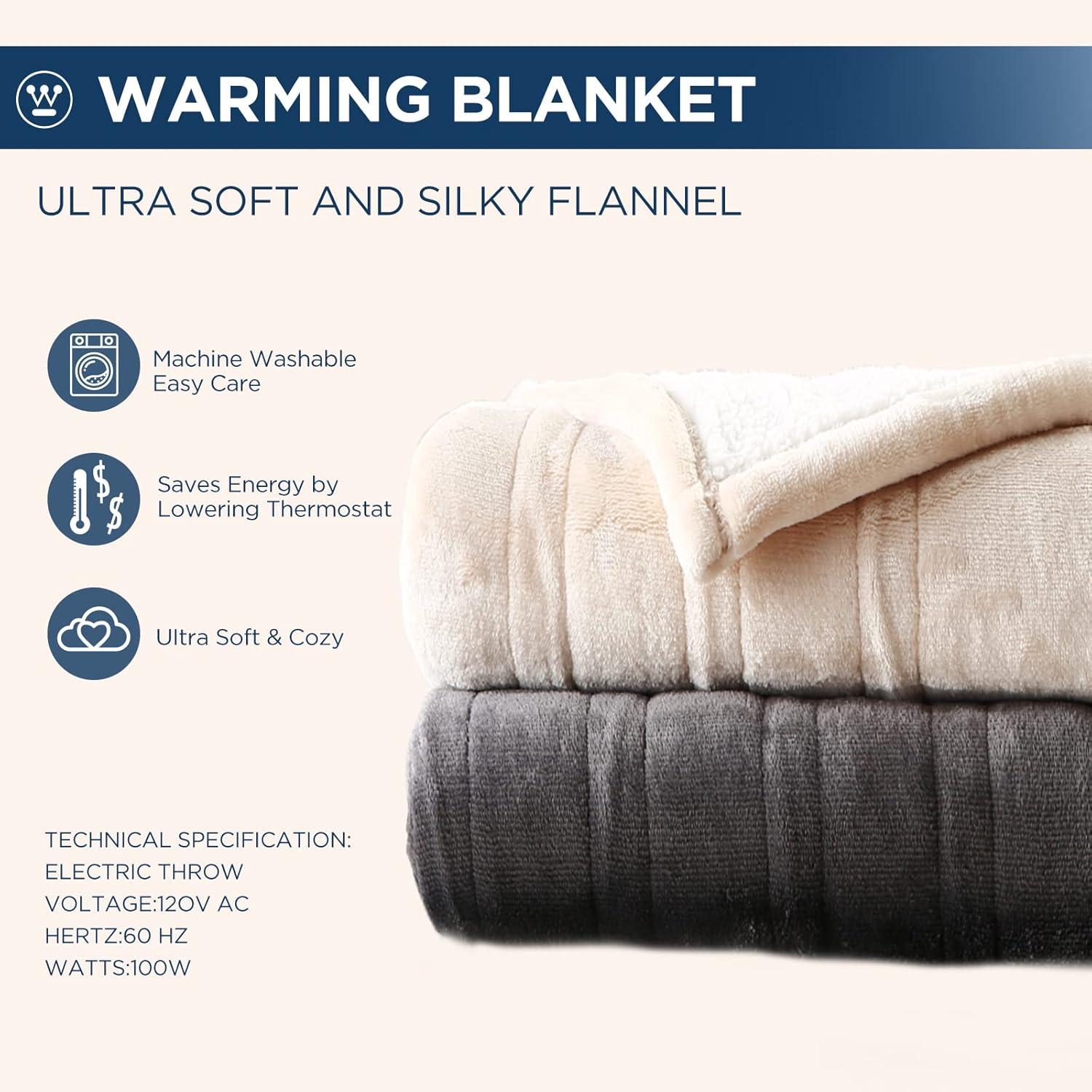 image:imageWestinghouse Heated Throw Blanket Leopard Electric Throw Blanket Luxury Faux Fur to Flannel Reversible 6 Heating Levels amp 210 Hours Time Setting Machine WashableThrow 50x60Charcoal