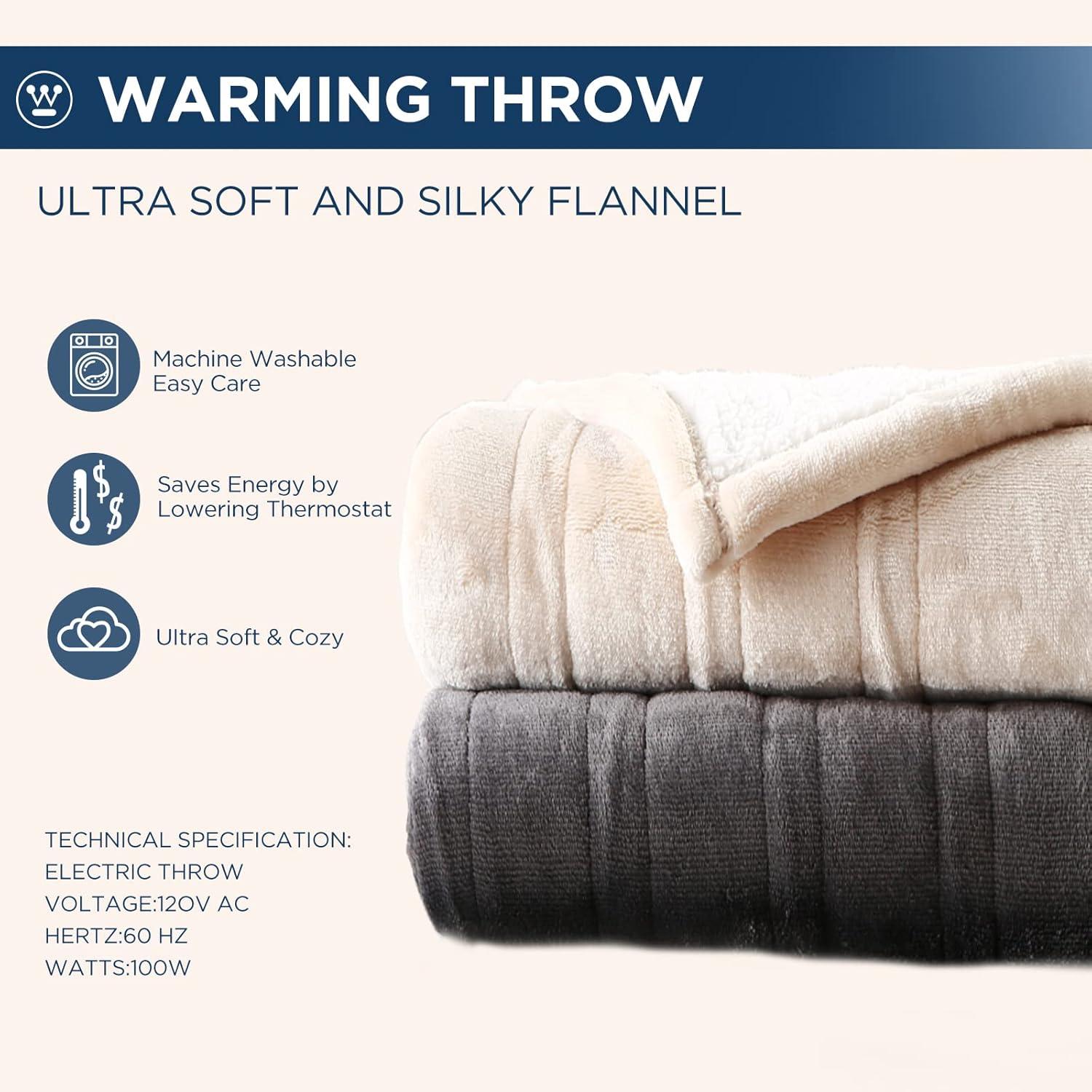 image:imageWestinghouse Heated Throw Blanket Leopard Electric Throw Blanket Luxury Faux Fur to Flannel Reversible 6 Heating Levels amp 210 Hours Time Setting Machine WashableThrow 50x60Charcoal