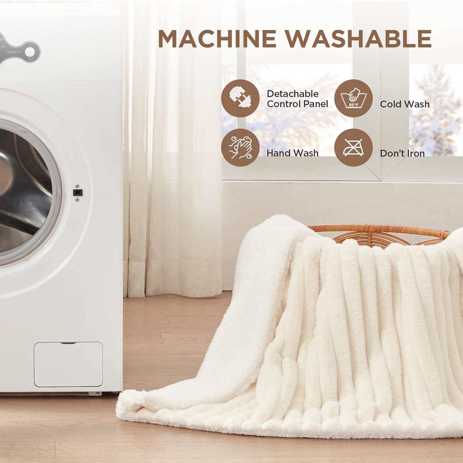 image:imageWestinghouse Heated Throw Blanket Leopard Electric Throw Blanket Luxury Faux Fur to Flannel Reversible 6 Heating Levels amp 210 Hours Time Setting Machine WashableThrow 50x60Ivory Stripe