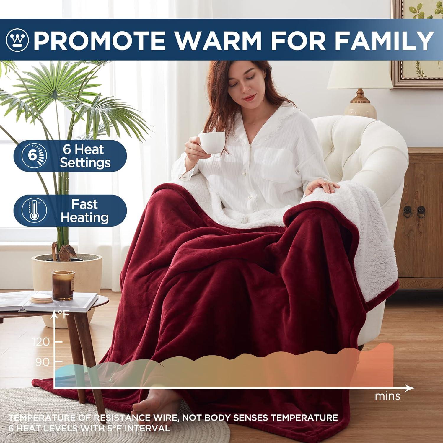 image:imageWestinghouse Heated Throw Blanket Leopard Electric Throw Blanket Luxury Faux Fur to Flannel Reversible 6 Heating Levels amp 210 Hours Time Setting Machine WashableThrow 50x60Red
