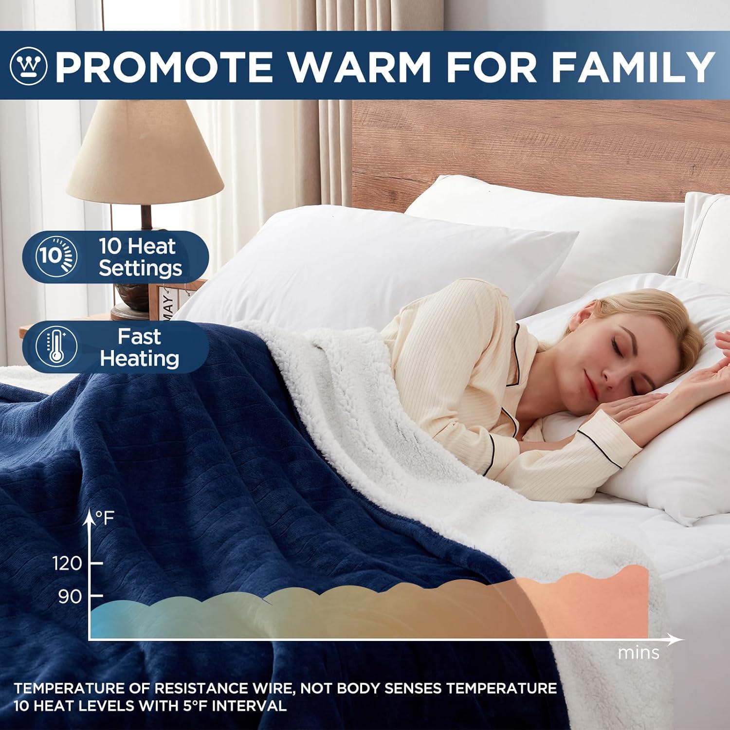 image:imageWestinghouse Heated Throw Blanket Leopard Electric Throw Blanket Luxury Faux Fur to Flannel Reversible 6 Heating Levels amp 210 Hours Time Setting Machine WashableThrow 50x60Navy