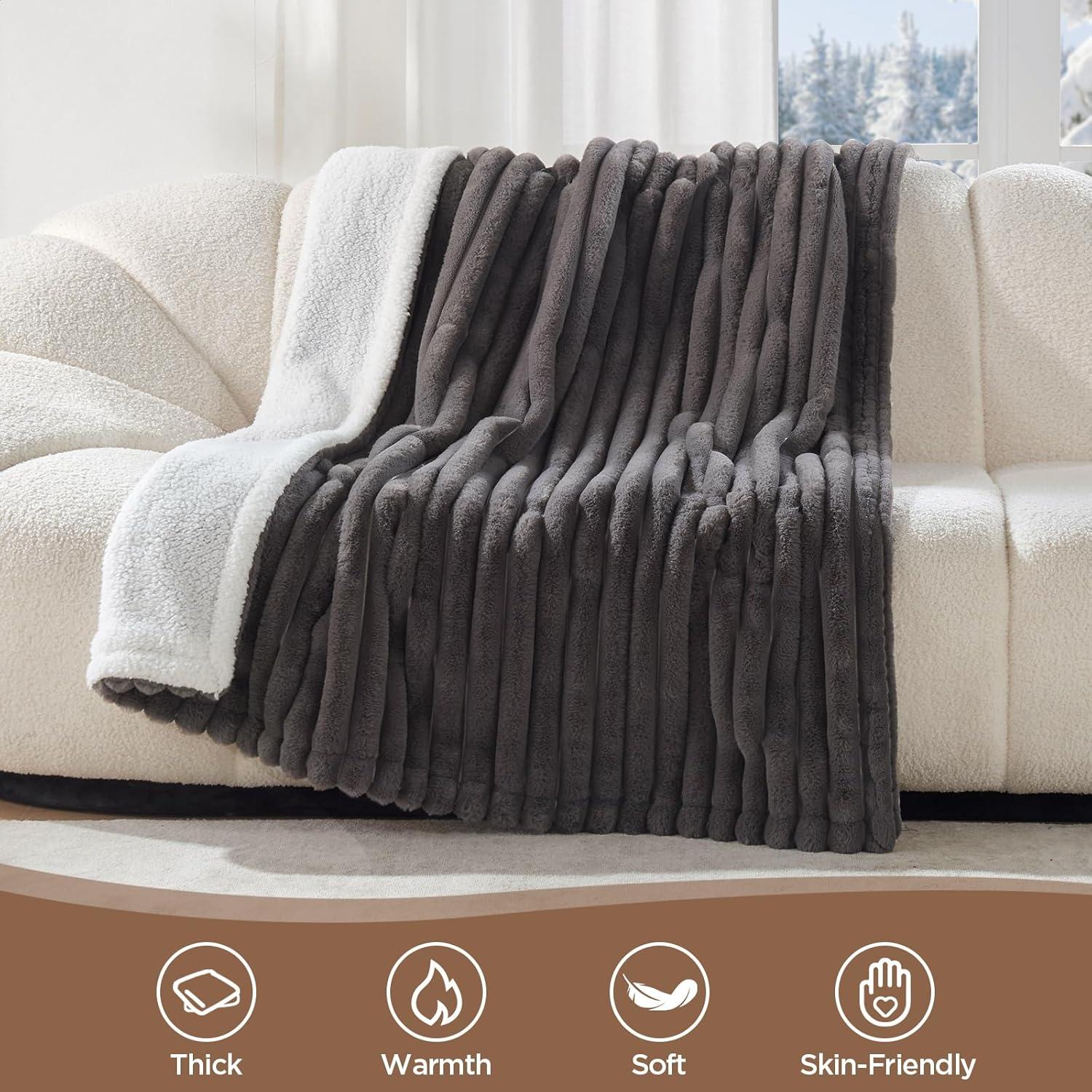 image:imageWestinghouse Heated Throw Blanket Leopard Electric Throw Blanket Luxury Faux Fur to Flannel Reversible 6 Heating Levels amp 210 Hours Time Setting Machine WashableThrow 50x60Darkgrey Stripe