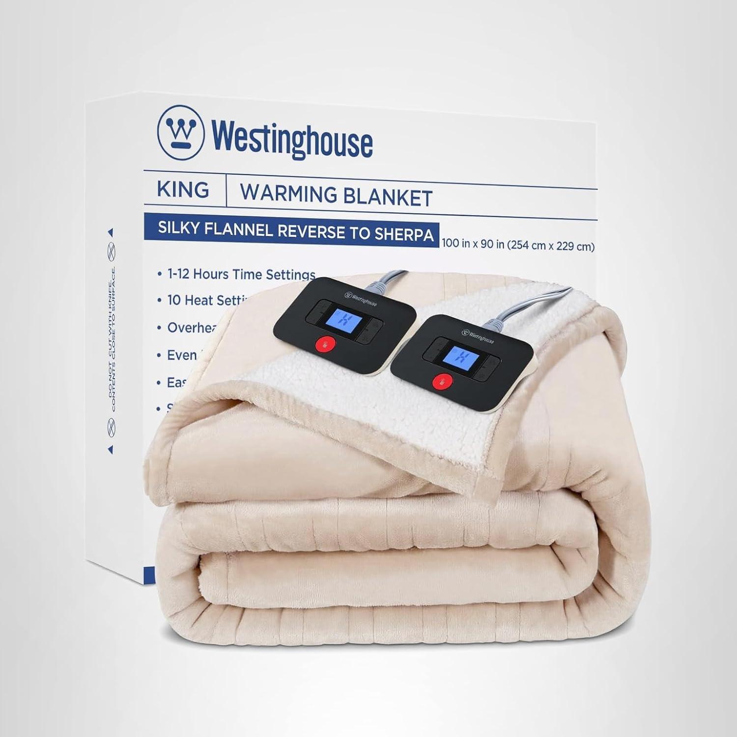 image:imageWestinghouse Heated Throw Blanket Leopard Electric Throw Blanket Luxury Faux Fur to Flannel Reversible 6 Heating Levels amp 210 Hours Time Setting Machine WashableThrow 50x60Beige