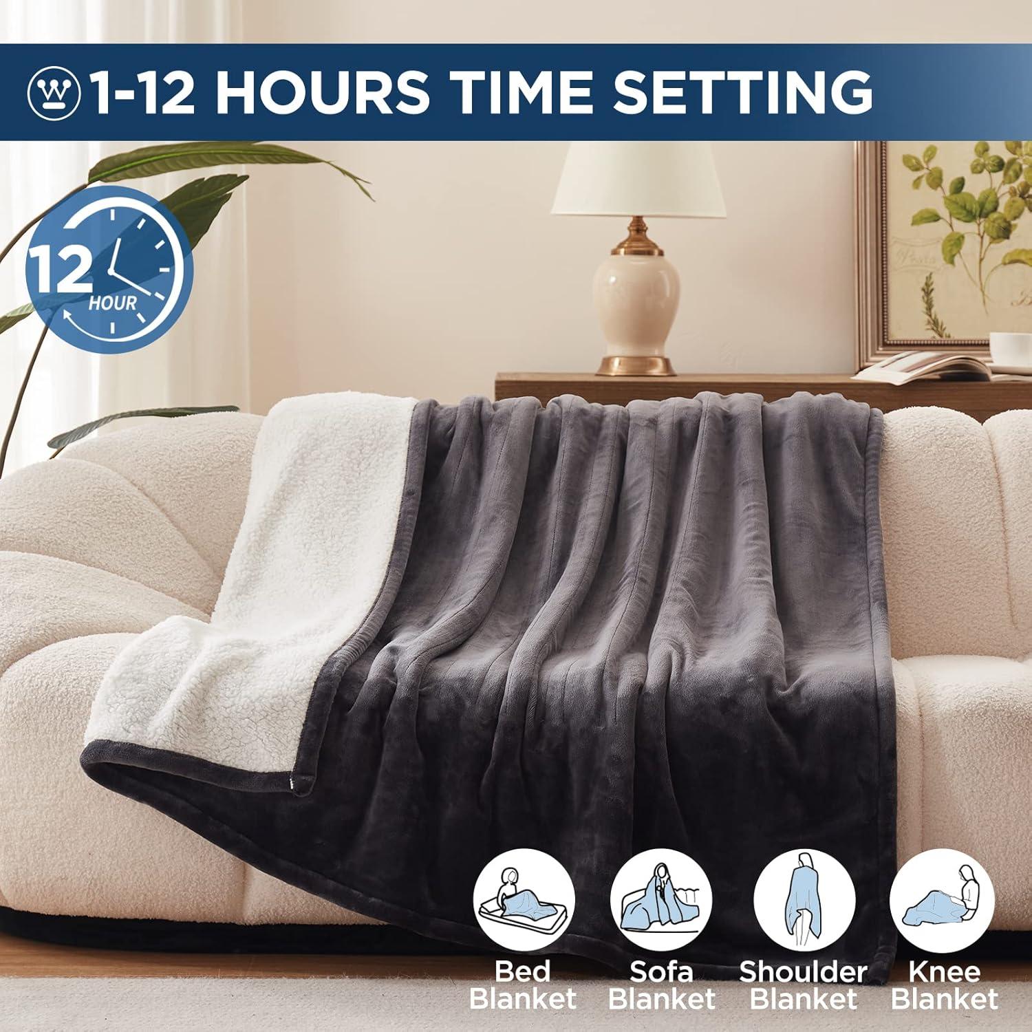 image:imageWestinghouse Heated Throw Blanket Leopard Electric Throw Blanket Luxury Faux Fur to Flannel Reversible 6 Heating Levels amp 210 Hours Time Setting Machine WashableThrow 50x60Charcoal