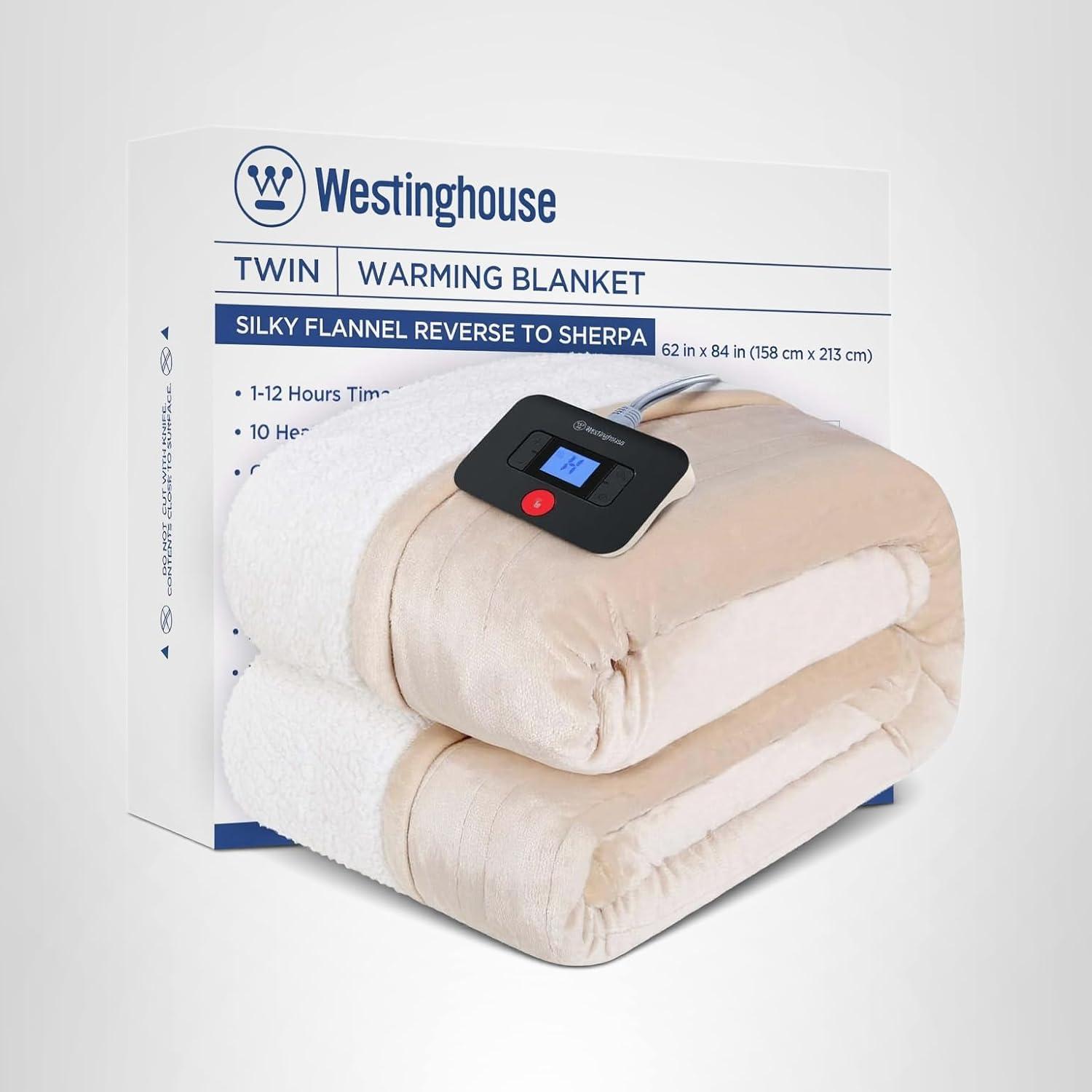 image:imageWestinghouse Heated Throw Blanket Leopard Electric Throw Blanket Luxury Faux Fur to Flannel Reversible 6 Heating Levels amp 210 Hours Time Setting Machine WashableThrow 50x60Beige