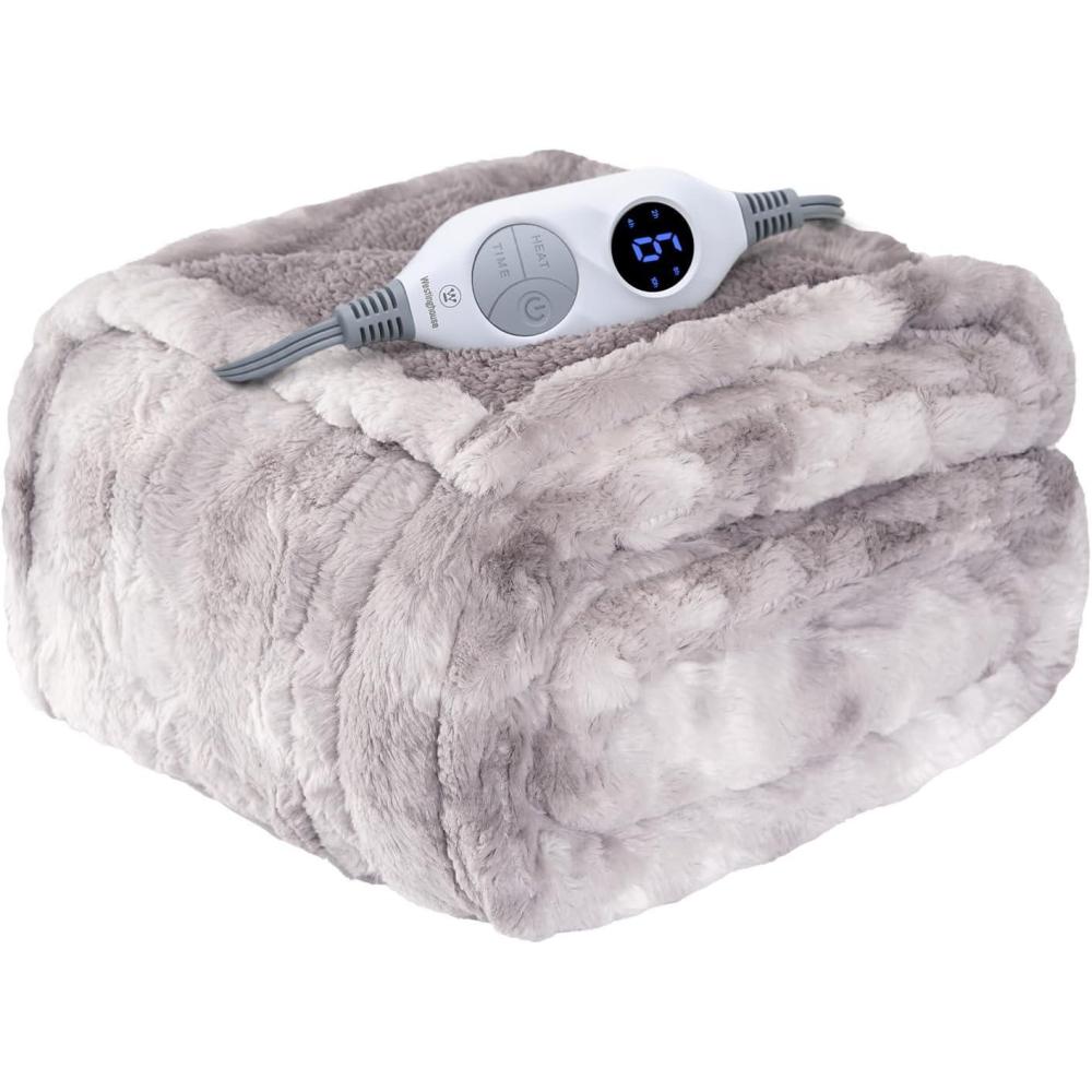image:imageWestinghouse Electric Blanket Queen Faux Fur Heated Blanket with 10 Heating Levels amp 112 Hours Auto Off Soft Cozy Sherpa Heated Blanket Washable Blanket 84 x 90 Queen Size GreyLight Grey