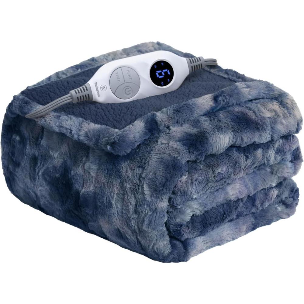 image:imageWestinghouse Electric Blanket Queen Faux Fur Heated Blanket with 10 Heating Levels amp 112 Hours Auto Off Soft Cozy Sherpa Heated Blanket Washable Blanket 84 x 90 Queen Size GreyIndigo