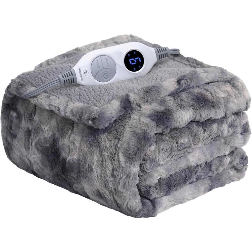 image:imageWestinghouse Electric Blanket Queen Faux Fur Heated Blanket with 10 Heating Levels amp 112 Hours Auto Off Soft Cozy Sherpa Heated Blanket Washable Blanket 84 x 90 Queen Size GreyGrey