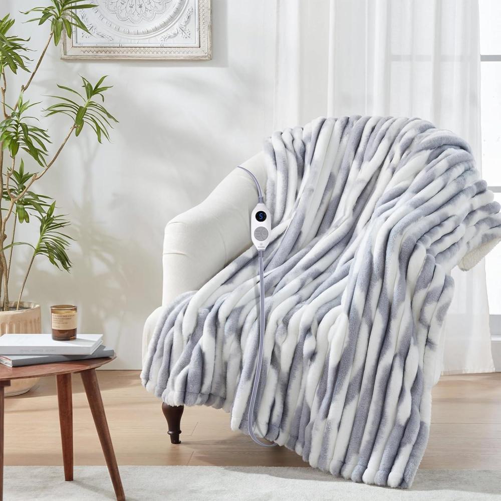 image:imageWestinghouse Heated Throw Blanket Leopard Electric Throw Blanket Luxury Faux Fur to Flannel Reversible 6 Heating Levels amp 210 Hours Time Setting Machine WashableThrow 50x60Bluegrey Stripe