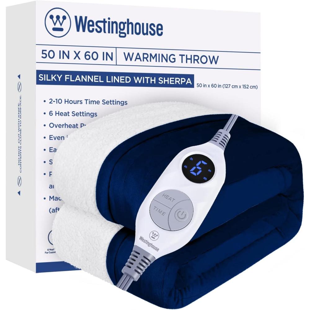 image:imageWestinghouse Heated Throw Blanket Leopard Electric Throw Blanket Luxury Faux Fur to Flannel Reversible 6 Heating Levels amp 210 Hours Time Setting Machine WashableThrow 50x60Navy