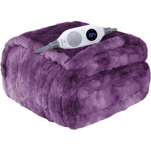 Westinghouse Electric Blanket Queen, Faux Fur Heated Blanket with 10 Heating Levels & 1-12 Hours Auto Off, Soft Cozy Sherpa Heated Blanket Washable Blanket (84″ x 90″ Queen Size, Grey)(Purple)