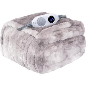 Westinghouse Electric Blanket Queen, Faux Fur Heated Blanket with 10 Heating Levels & 1-12 Hours Auto Off, Soft Cozy Sherpa Heated Blanket Washable Blanket (84″ x 90″ Queen Size, Grey)(Light Grey)
