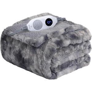 Westinghouse Electric Blanket Queen, Faux Fur Heated Blanket with 10 Heating Levels & 1-12 Hours Auto Off, Soft Cozy Sherpa Heated Blanket Washable Blanket (84″ x 90″ Queen Size, Grey)(Grey)