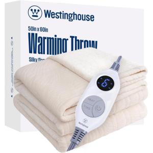 Westinghouse Electric Throw Heated Throw Blanket Soft Flannel & Sherpa Heating Blanket with 6 Heating Levels 2-10 Hours Auto-Off, Fast Heating & Overheat Protection Machine Washable, Red 50×60 Inches(Beige)