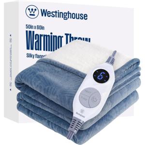 Westinghouse Electric Throw Heated Throw Blanket Soft Flannel & Sherpa Heating Blanket with 6 Heating Levels 2-10 Hours Auto-Off, Fast Heating & Overheat Protection Machine Washable, Red 50×60 Inches(Blue)