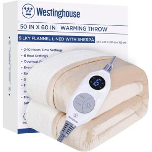 Westinghouse Heated Throw Blanket, Leopard Electric Throw Blanket, Luxury Faux Fur to Flannel Reversible, 6 Heating Levels & 2-10 Hours Time Setting, Machine Washable(Throw, 50″x60″)(Beige)