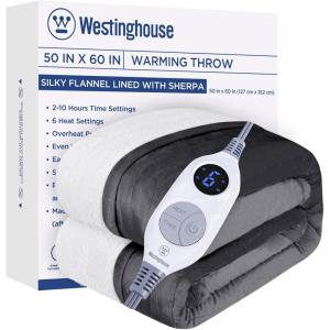 Westinghouse Heated Throw Blanket, Leopard Electric Throw Blanket, Luxury Faux Fur to Flannel Reversible, 6 Heating Levels & 2-10 Hours Time Setting, Machine Washable(Throw, 50″x60″)(Charcoal)
