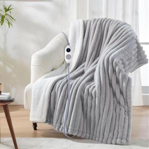 Westinghouse Heated Throw Blanket, Leopard Electric Throw Blanket, Luxury Faux Fur to Flannel Reversible, 6 Heating Levels & 2-10 Hours Time Setting, Machine Washable(Throw, 50″x60″)(Lightgrey Stripe)